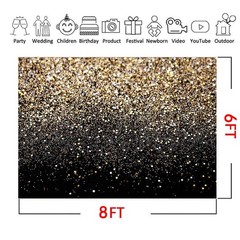 CYLYH 8x6ft Black and Gold Backdrop Glitter Dot Party Decor Vintage Backgroun…