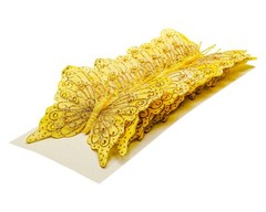 12PC 4″ Yellow + Gold Glitter Feather Butterflies Craft DIY Wedding Cake Topper