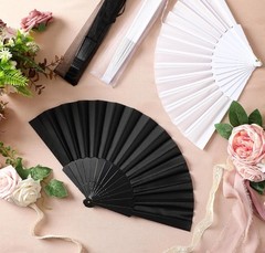 80 Pcs -40 Black/ 40 White Wedding Folding Hand Fans Bulk Silk Fabric Chinese