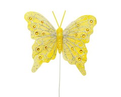 12PC 4″ Yellow + Silver Glitter Feather Butterfly Craft DIY Wedding Cake Topper