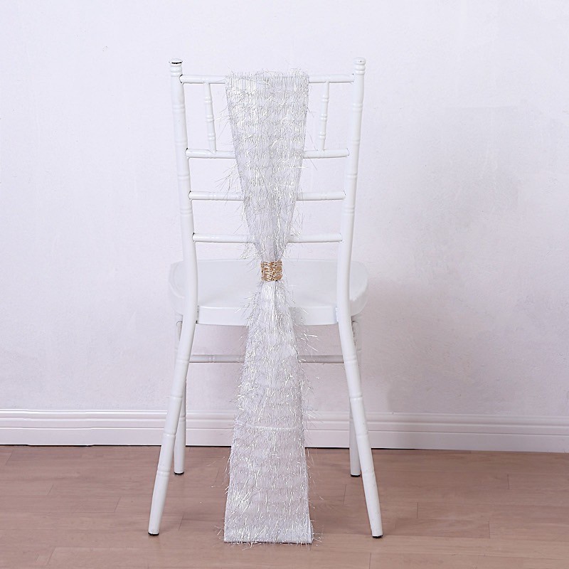 5 SILVER Polyester Chair SASHES Metallic Fringe Party Events Home Decorations