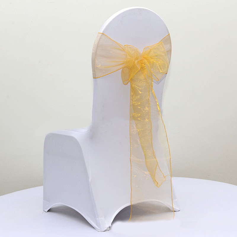 gold organza chair sashes chair ties bows Chair ribbon wedding anniversary decor