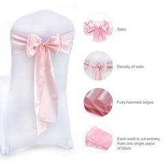 100 Blush Pink Satin Chair Sashes Silky Sateen Chair Bows wedding party décor
