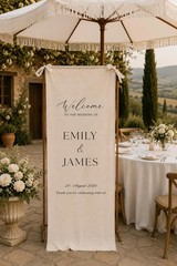 Welcome Linen Banner, Fabric Welcome Sign, Wedding Entrance Decor, Event Welcome