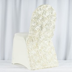 Ivory Satin Rosette SPANDEX Stretchable Banquet CHAIR COVER Wedding
