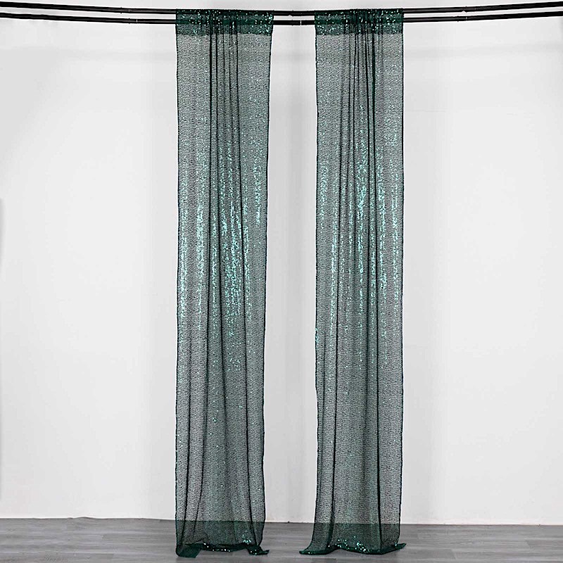 2 HUNTER GREEN 8ft x 2ft Sequined Backdrop Curtain with Rod Pockets Wedding