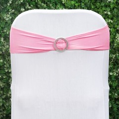 10 Pink Spandex CHAIR SASHES with Silver Round Buckles Wedding Decorations SALE