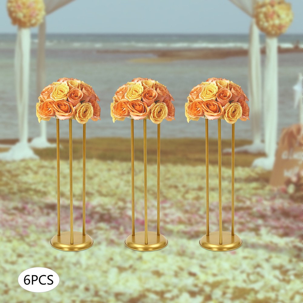 6 Pcs Columnar Gold Decorative Flower Stands Display Stand For Weddings 20*60cm
