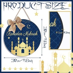 Shellwei Ramadan Door Sign for Front Door Ramadan Kareem Hanger Wreaths Eid M…