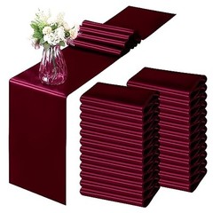 Pack Satin Table Runner 12 x 108 Inch, Smooth Table Runners for 24 Burgundy