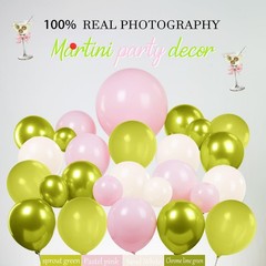 A Tini Bit Older balloon garland arch kit with Pink oilve green balloons Lemo…