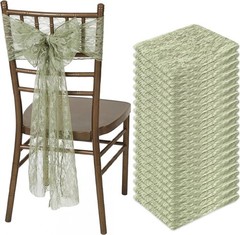 50 Pack Sage Green Lace Chair Sashes with Bows – Twine Your Wedding Elegance