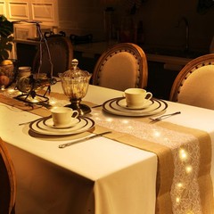 Xinnun 6 Pack Burlap Table Runner with LED String Lights, Modern Rustic Lace …