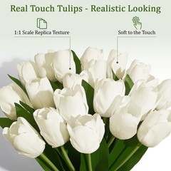 Livole 12 Pcs White Tulips Artificial Flowers Real Touch Tulips Fake Faux Tul…