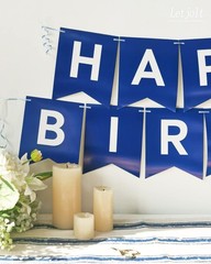 Navy Blue Happy Birthday Banner Nautical Theme Boys Birthday Party Supplies G…