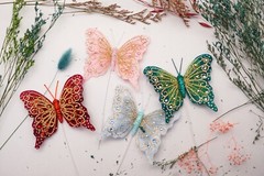 12PC 4″ Pastel + Gold Glitter Feather Butterfly Craft DIY Wedding Cake Topper