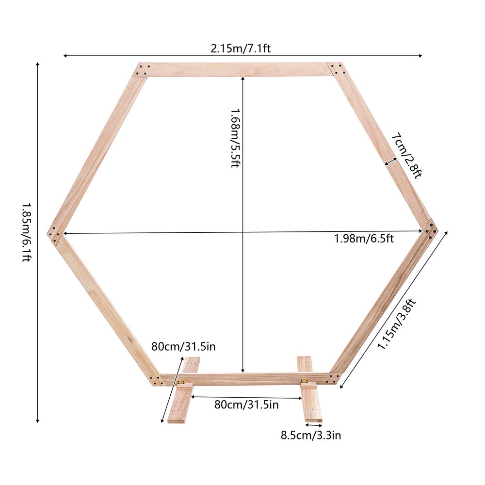 7.1 FT Hexagon Wood Wedding Arch Frame Decor Wood Hexagon Arch Backdrop Stand