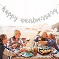 Glitter Silver Happy Anniversary Banner – Anniversary Sign – Birthday Banner …