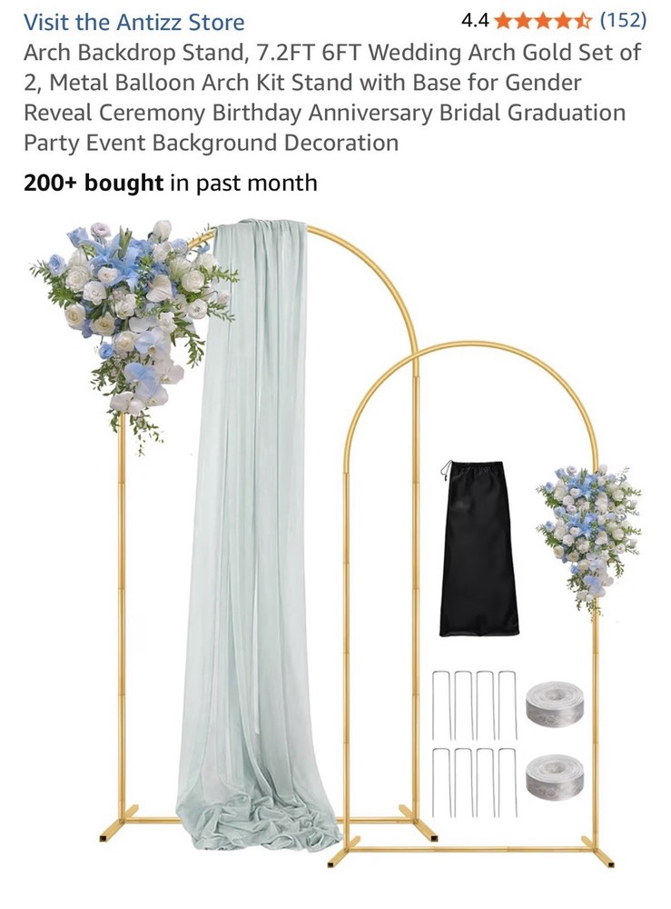 Gold Wedding Arches 7.5 Ft and 6 Ft Tall Metal Wedding Arch for Ceremony