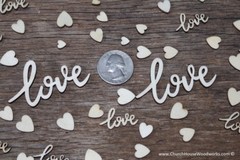 100 piece mix Cursive love words and tiny wood hearts Wedding Decor wooden