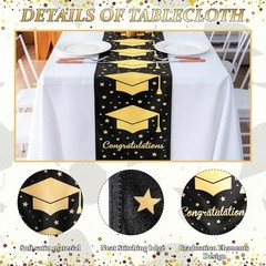 Graduation Table Runner 12 x 108 Inch Grad Cap Satin Table Runner Black