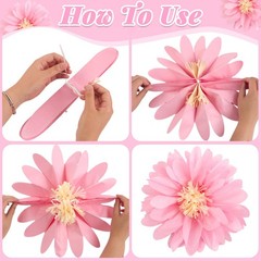 Daisy Tissue Paper Pom Poms, Wildflower Party Decorations, 14 inches, pink