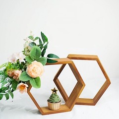 2 Hexagon 9″ Wood Geometric WALL SHELVES Wedding Party Decorations Supplies