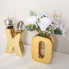 GOLD 6″ Ceramic Q Symbol Flower VASE Table Centerpiece Party Events Decorations