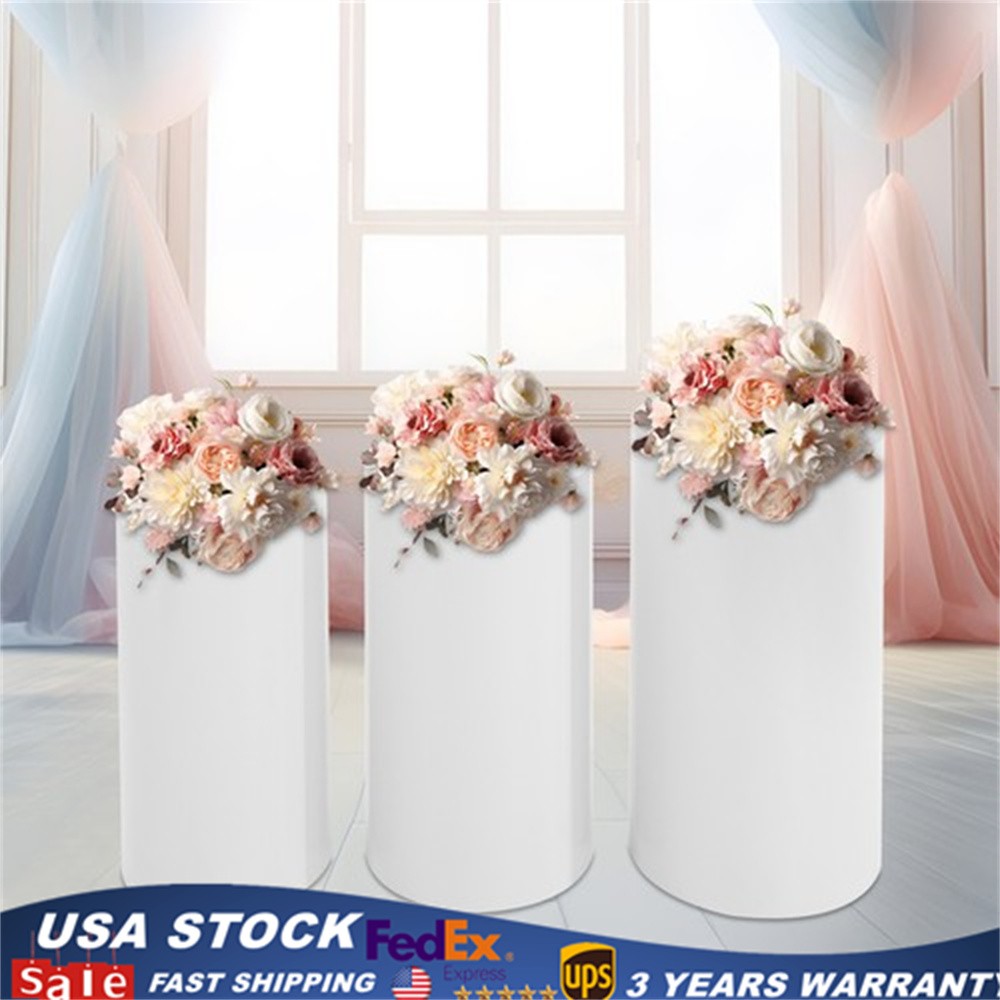 3 Pcs Round Cylinder Pedestal Stand For Wedding Party Display Stand Decor White
