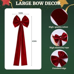 4 Pcs Velvet Chair Bows Sashes 12 x 43 Inch Red and Green Velvet Bows Open Box