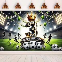 BlissYard Happy 3rd Birthday Soccer Party Banner Stadium Background Third Bir…