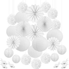 30 Pcs White Wedding Party Decorations Hanging White Paper Lantern Fans