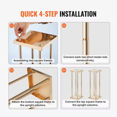 4 PCS Gold Metal Column Wedding Flower Stand 23.6 In./60 Cm High with Metal Lami