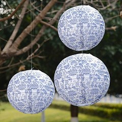 8 White Blue Chinoiserie Floral Print Hanging Paper Lanterns Party Decorations