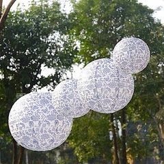 8 White Blue Chinoiserie Floral Print Hanging Paper Lanterns Party Decorations