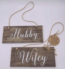 Set of 2 Burnes of Boston Wedding Chair Signs Wall Decor Hubby Wifey Bride Groom