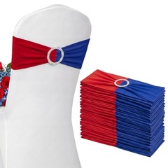 12 Pcs Spandex Chair Sashes Patriotic Stretch Chair Ties Bows Blue and Red