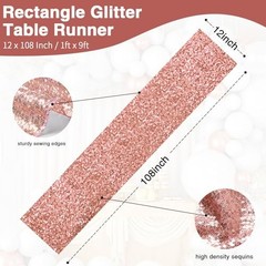 RUDONG M 1 Pack Sequin Table Runner 12 x 108 Inch, Rectangle 1pc Rose Gold