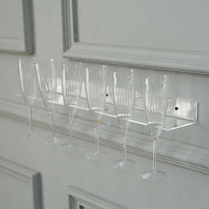 2 Clear 21″ Wall Mounted Acrylic Wine Glass Rack Champagne Flute SHELVES Party