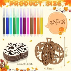 MotiMind 60 Pcs Fall Crafts Set 48 Pcs Wooden Pumpkin to Paint for Thanksgivi…