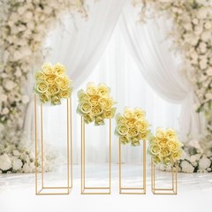 4 Piece Flower Stand Set Gold Metal Rectangular For Wedding Party Table Decor