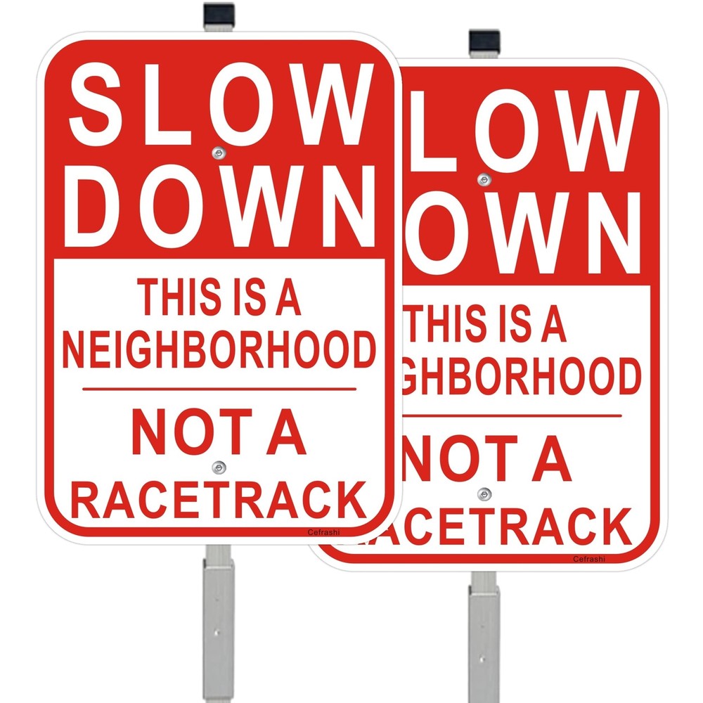 2 Pack Slow Down Sign, with 36″ Metal Stakes, 14″x10″ Reflective Aluminum sig…