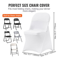 VEVOR 50PCS White Stretch Spandex Folding Chair Covers for Wedding Party Dining