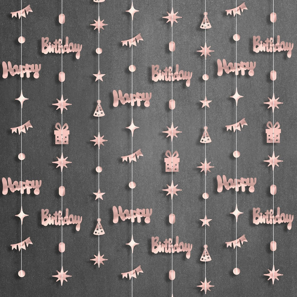 , Rose Gold Happy Birthday Garland Banner – 6.5 Feet, Pack of 8 No DIY | Rose Go
