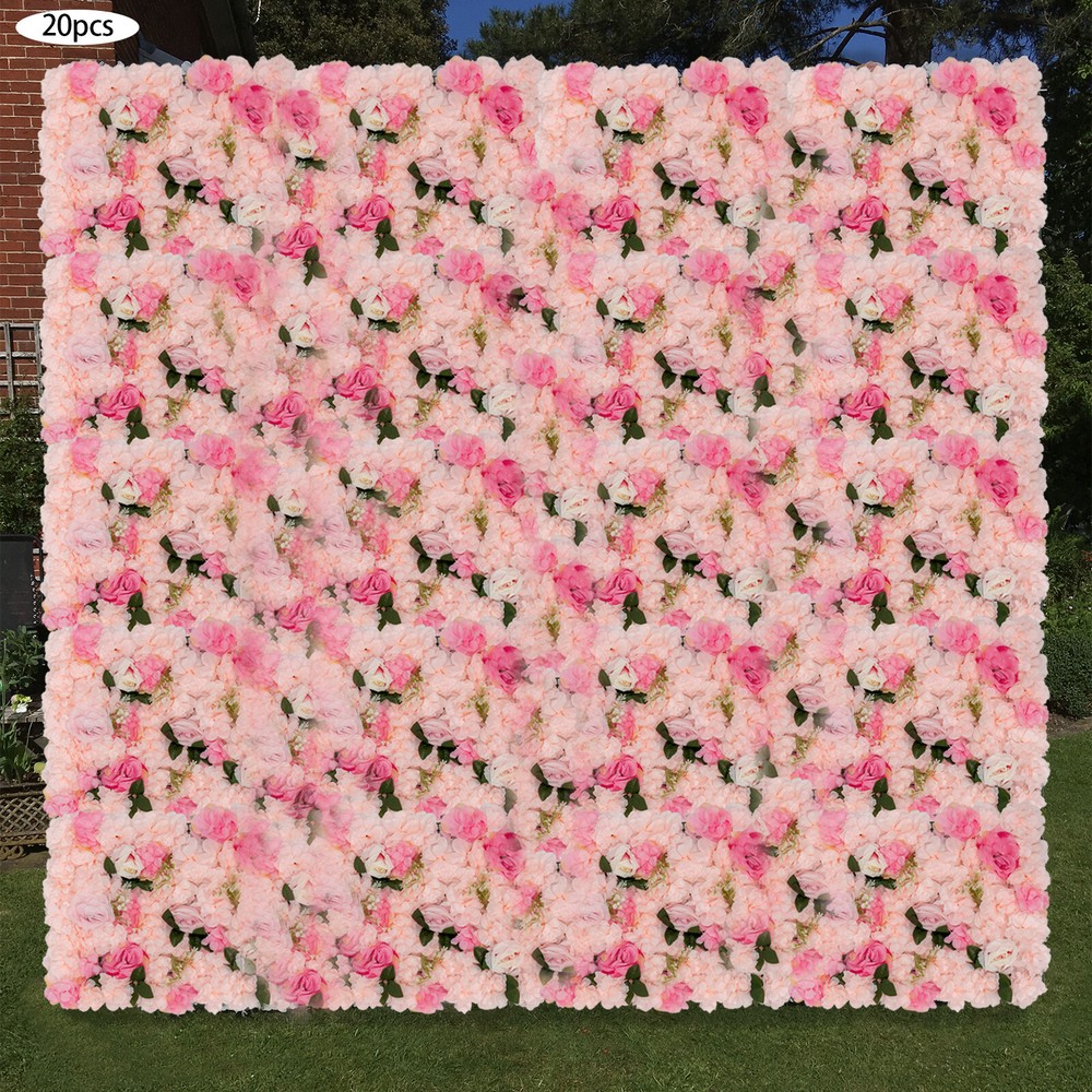 20 Pieces Flower Wall Panel Artificial Floral Backdrop Wall Decoration Backdrop