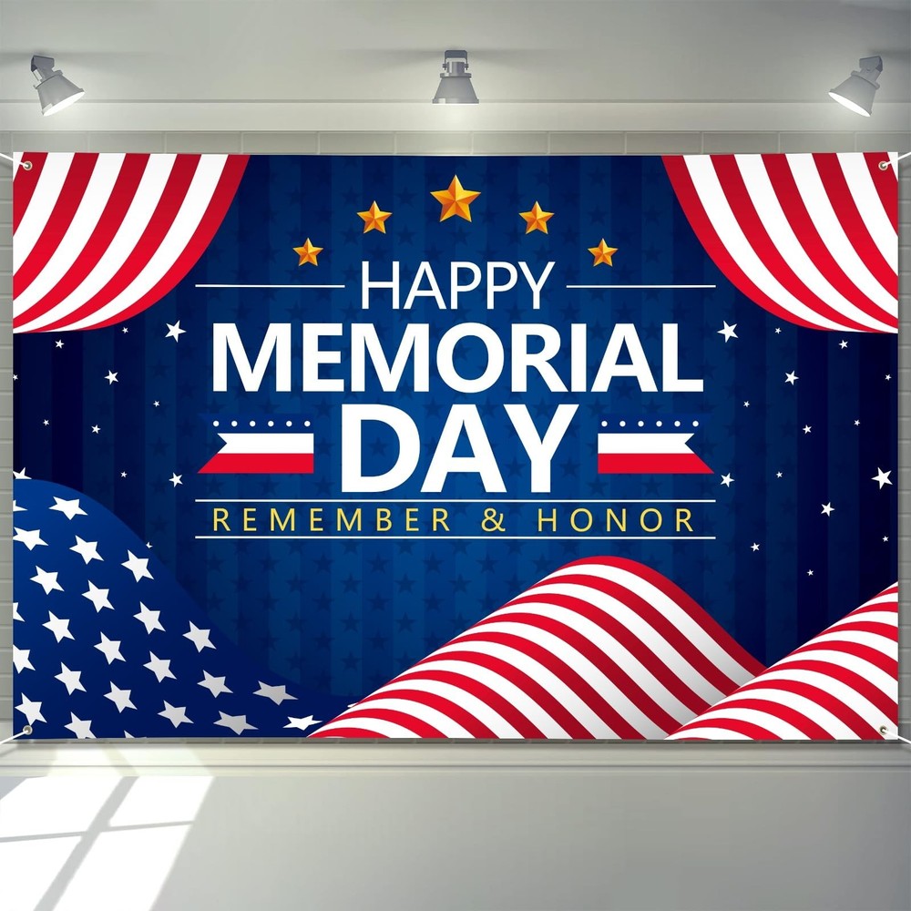 Memorial Day Decorations Banner 72″ x 48″ Backdrop Remember and Honor Happy M…