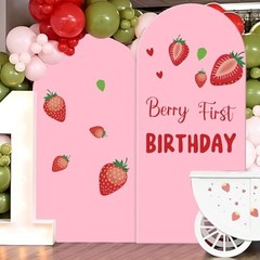 Set of 2 Arch Backdrop Cover 7.2FT, 6FT and Berry First Birthday Decal Pink