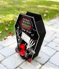 Halloween decor,#halloweenwedding,#gothic #wedding,coffin,black,red,black,skull