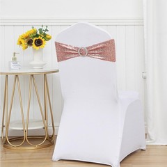 Sequin Rose Gold Chair Sashes for Wedding Decor, Glitter Rose Gold Chair Band…
