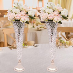 2Pcs 20.86in Gold Trumpet Crystal Wedding Flower Decoration Vase For Anniversary